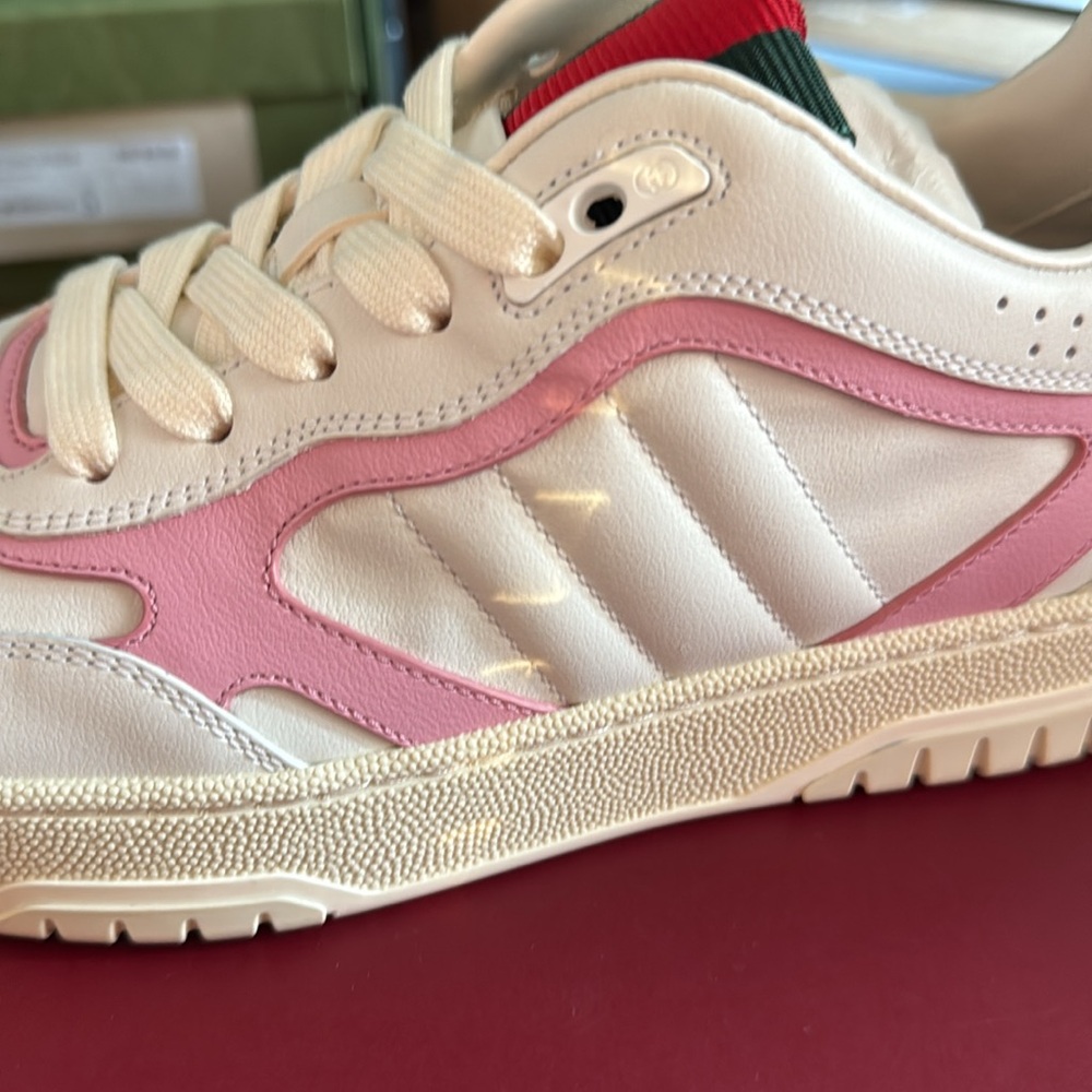 Size 38.5 8.5 US Gucci Re-Web Sneakers White Pink Leather - Picture 4 of 8